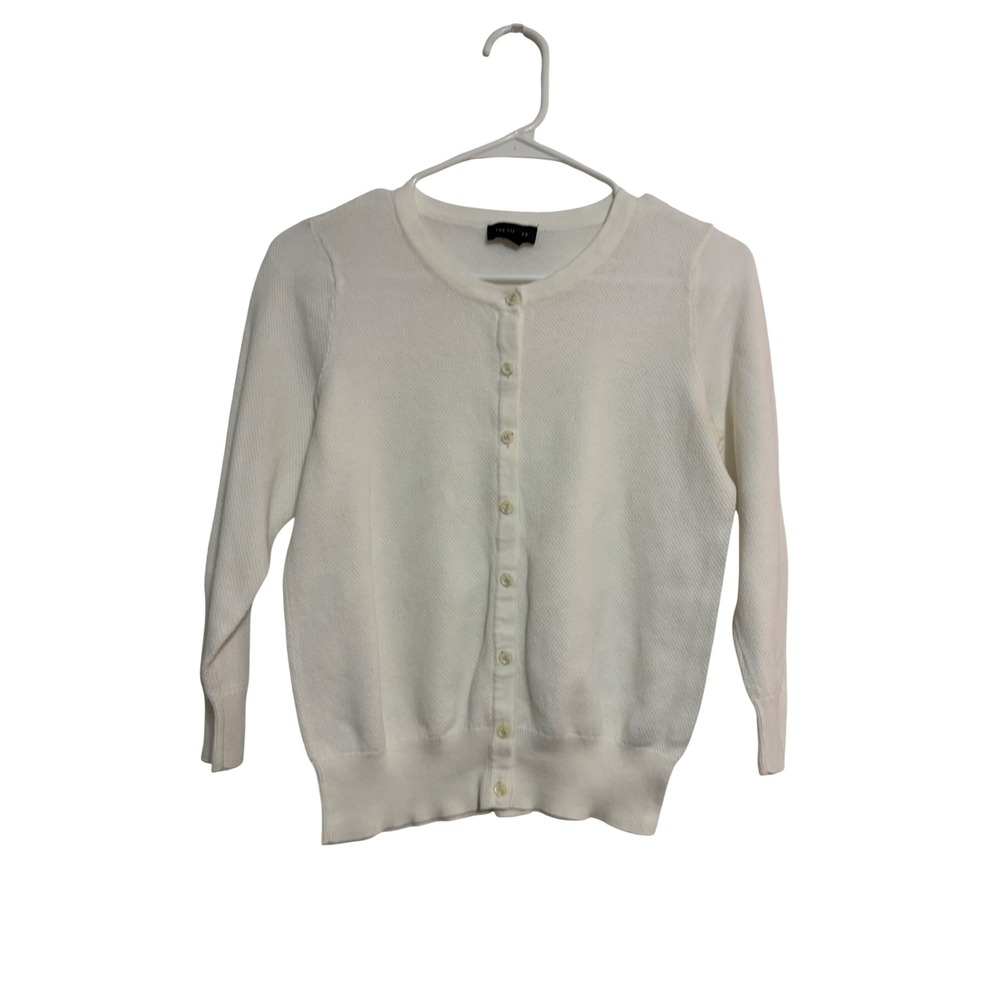 The Limited Cardigan Sweater Waffle Knit White Button Front 3/4 Sleeve Small